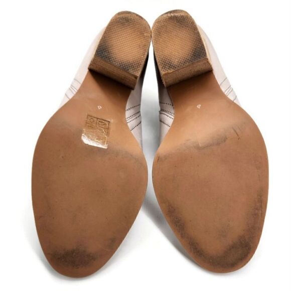 Jeffrey Campbell Rosalee Ivory Leather Stacked Block Heel Pull-On Ankle Boots - Picture 9 of 11